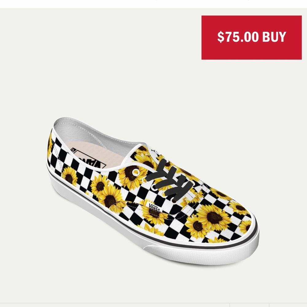 Custom Sun Flower Black Checkered Vans BRAND-NEW